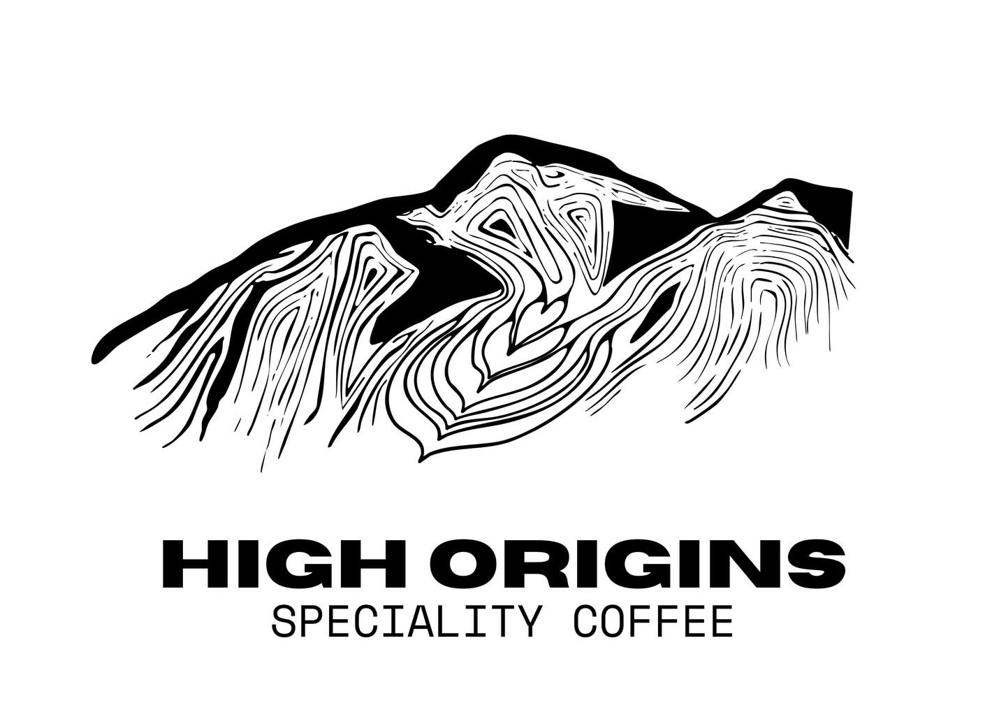 High Origins logo &mdash; linocut mountain mark
